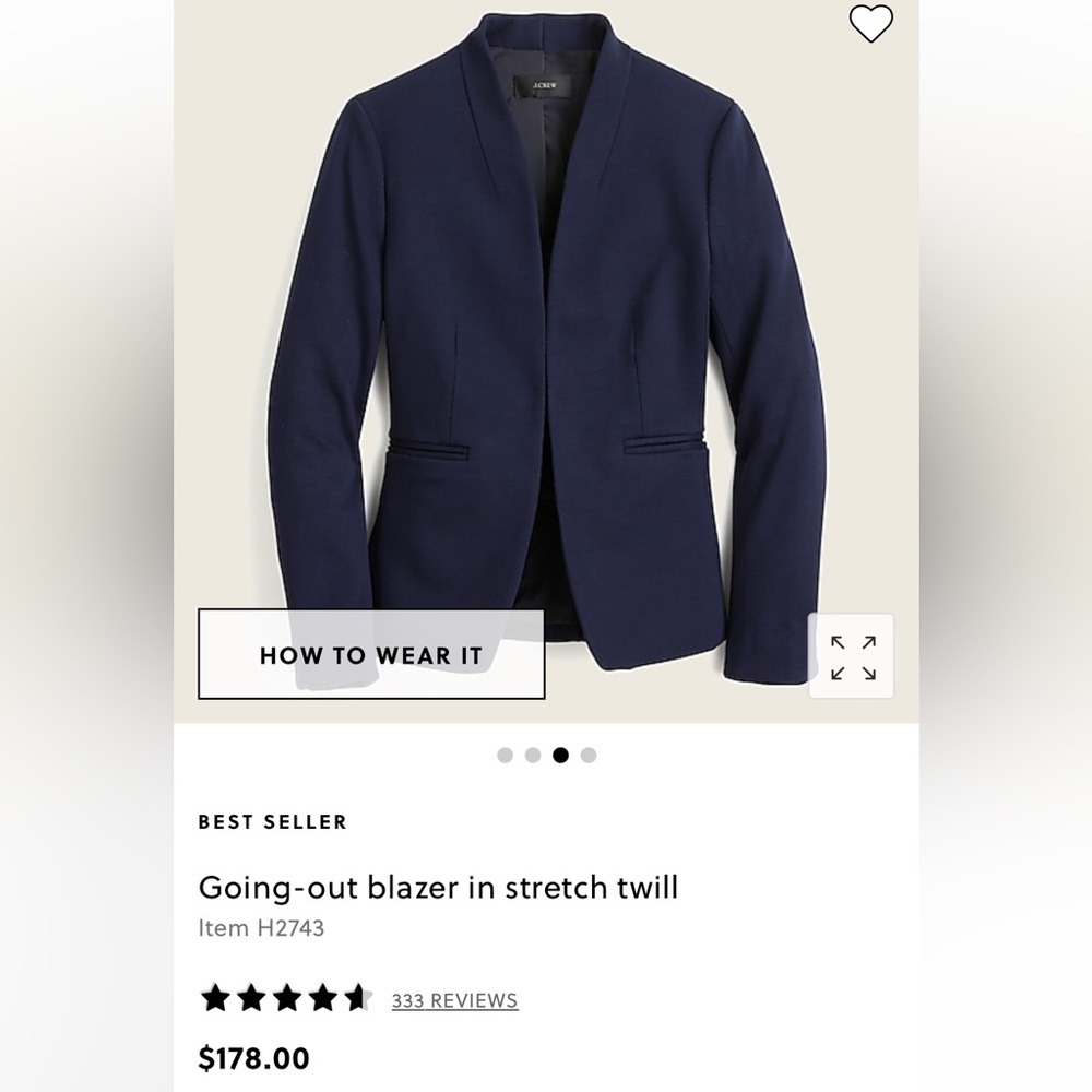 J. Crew SUIT! Going out blazer and Cameron slim pant, navy, size 4, worn once!